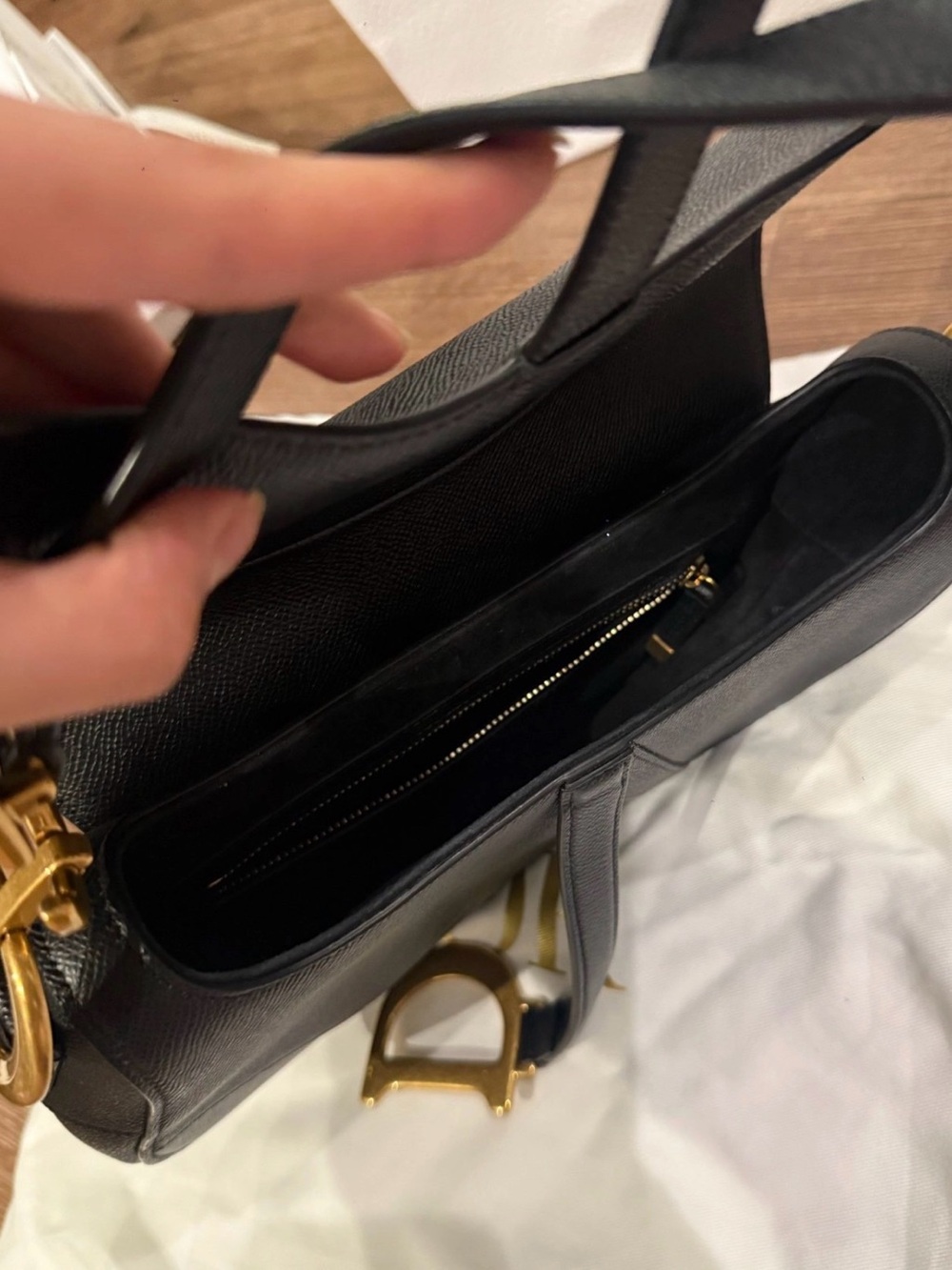 CHRISTIAN DIOR Black Leather Saddle Bag Mini size Gold Hardware Iconic NEW - Picture 6 of 7